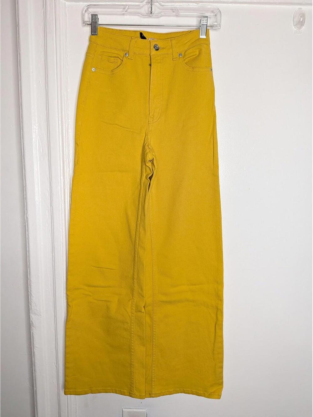 H&M Jeans Womens 2 Yellow High Rise Wide Leg Full Length Denim Cotton Pants